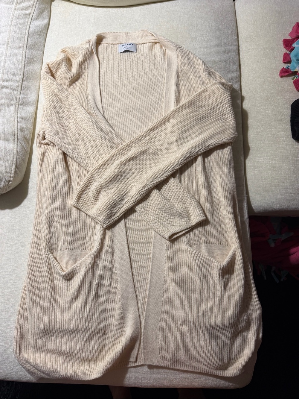 Old Navy Cream Ribbed Open-Front Cardigan
